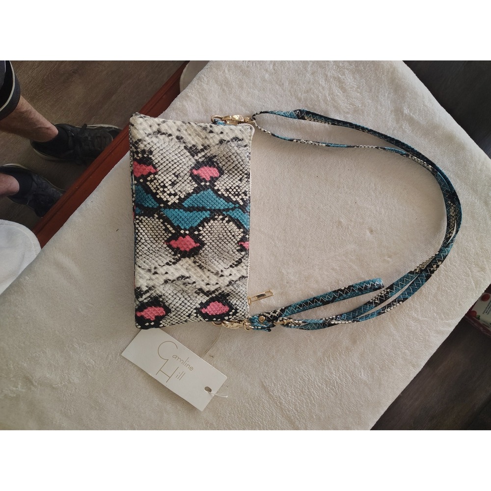 Caroline Hill Snake Blue Coral Crossbody Bag P2216 Faux Snakeskin Teal Pink NEW